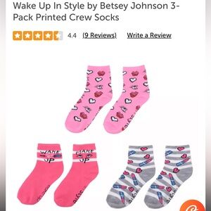 Betsey Johnson Pink and Gray Crew Socks 3-Pack